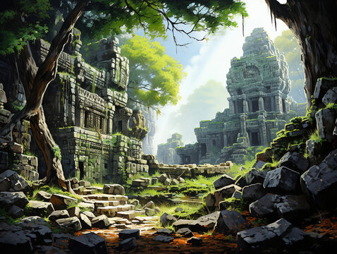 Magnificent a tree over old ruin temple, ta prohm, bayon, angkor tom, cambo