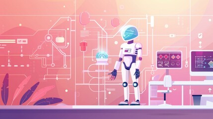 AI for materials science, research lab, flat design illustration