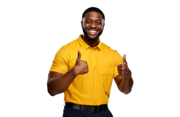 Smiling African man giving a thumbs-up sign, isolated on a transparent background