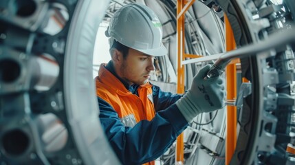 Engineers diagnosing a mechanical issue inside a wind turbine nacelle