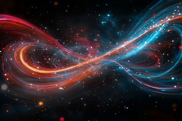 Fototapeta premium Colorful abstract cosmic swirl in a dark universe with bright stars and glowing trails