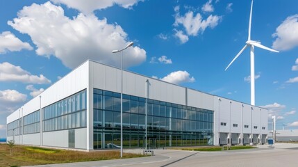 Fototapeta premium The exterior of a modern factory producing wind turbines