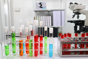 Scientific experimental equipment placed on a table in a lab.