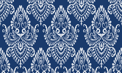 Hand draw Motifs Ikat floral paisley embroidery.geometric ethnic oriental pattern traditional.blue background.great for background ,curtain, carpet, wallpaper, clothing, wrapping,batik.