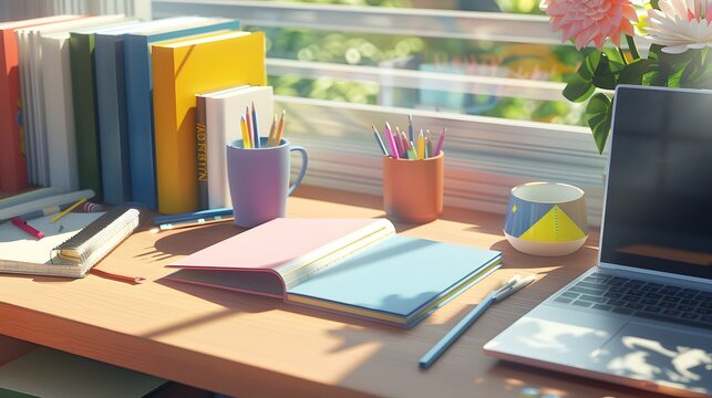 back to school ,work desk, Generative Ai	
