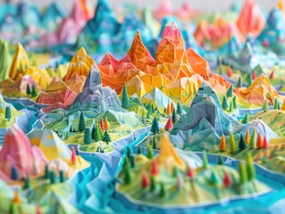 Origami Paper Illustration of Peneda-Ger&ecirc;s National Park, Portugal with Granite Peaks, Dense Forests, and Crystal-Clear Streams

