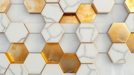 Abstract Geometric Pattern with White and Gold Hexagons