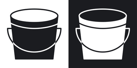 Bucket vector icon set black filled and outlined style.