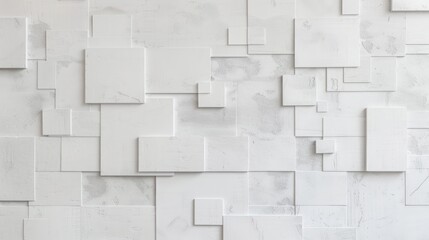 Fototapeta premium White Geometric Wall with Square Panels.