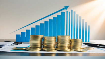Coins with graphs and charts in the background, concept of growth and finance 