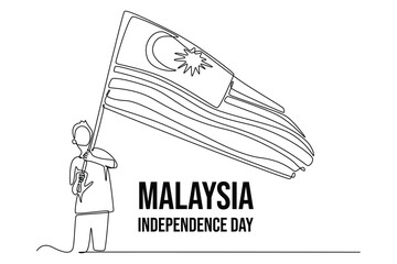 Malaysia Independence Day concept. Single line draw design vector graphic illustration.