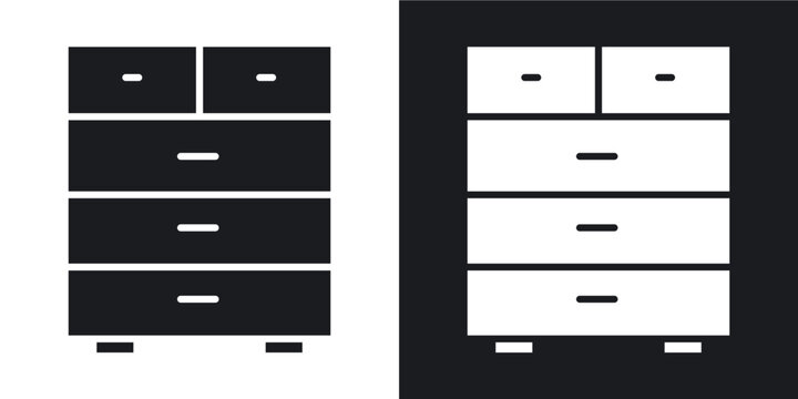 recommend clip art: Chest of drawers vector icon set black filled and outlined style.