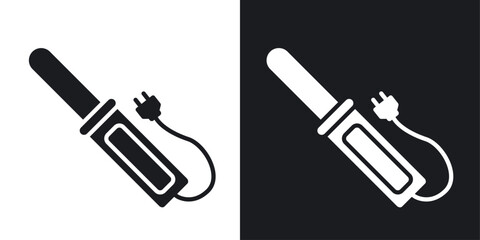 Hair curler vector icon set black filled and outlined style.