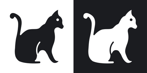 Kitten vector icon set black filled and outlined style.