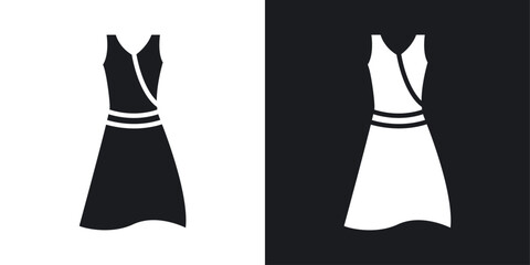 Jersey wrap dress vector icon set black filled and outlined style.