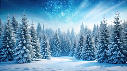 Naklejka premium Snow covered pine trees in a winter forest , winter, snow, pine trees, cold, landscape, nature, scenery, outdoor