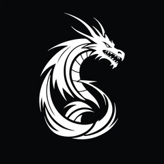 black and white dragon. logos and tattoos. flat design style. Suitable for e-sports, games, squads, etc. design template vector