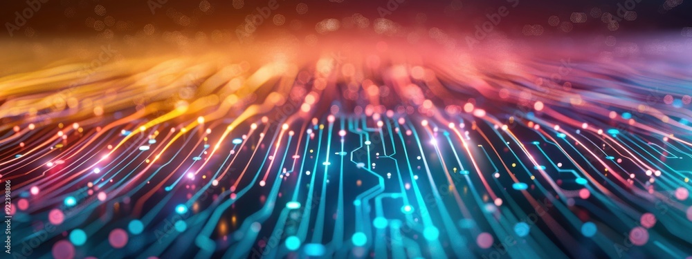 Poster asymmetric encryption, holographic diversion, advanced encryption methods, glowing colors
