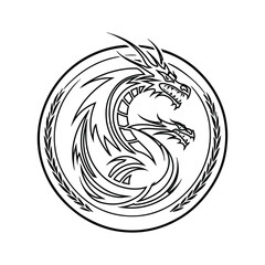 black and white dragon with circle. logos and tattoos. outline design style. Suitable for e-sports, games, squads, etc. design template vector