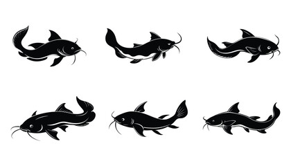 catfish silhouette design bundle set with white background
