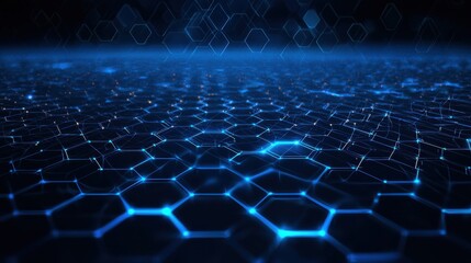 Naklejka premium Blue technology background with hexagon grid, digital network and connection concept for banner design vector Illustration on dark blue blackgroud