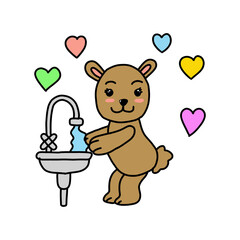 bear with heart washing hands