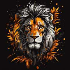 Obraz premium Majestic Lion Illustration in High-Resolution, Detailed Wildlife Artwork Nature-Themed Designs