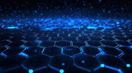 Fototapeta premium Blue technology background with hexagon grid, digital network and connection concept for banner design vector Illustration on dark blue blackgroud