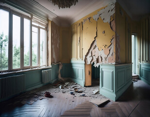 Interior of a room under construction, remodeling and renovation.