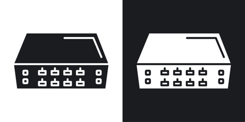 Network switch vector icon set black filled and outlined style.