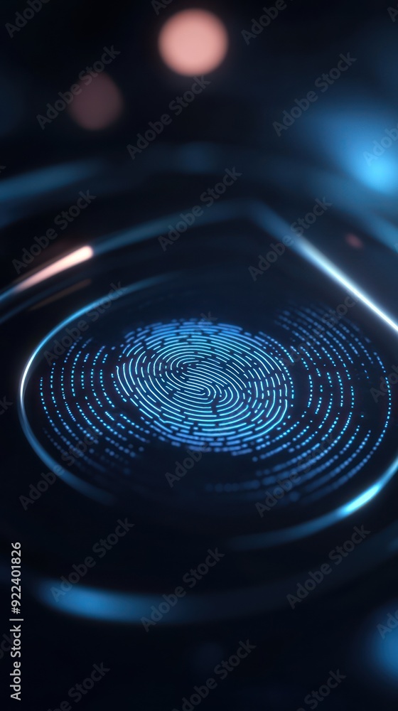 Poster close-up view of a digital fingerprint on a futuristic surface, illustrating security and technology