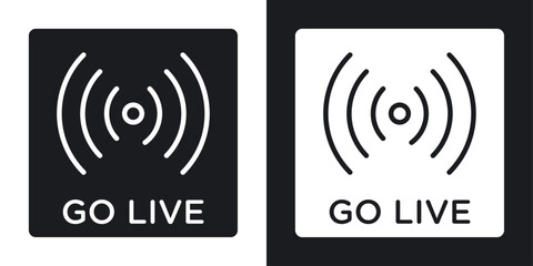 Go live vector icon set black filled and outlined style.