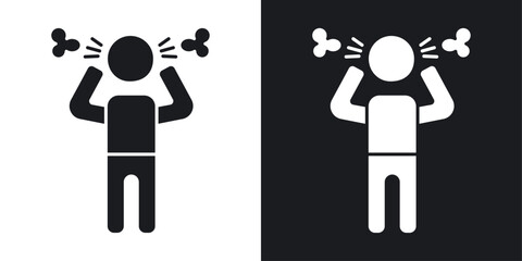 Angry human vector icon set black filled and outlined style.