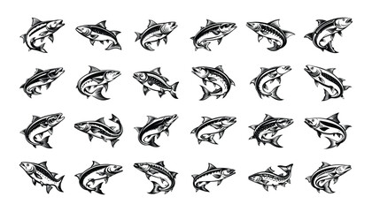 Naklejka premium salmon fish silhouette design bundle set with white background