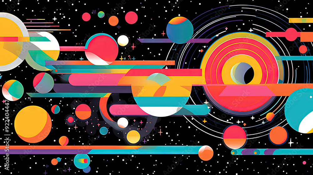 Poster Abstract background with geometric shapes in retro minimalistic style with bright colors