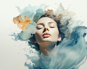 Edited flat design, top view, photo collage theme, water color, Complementary Color Scheme