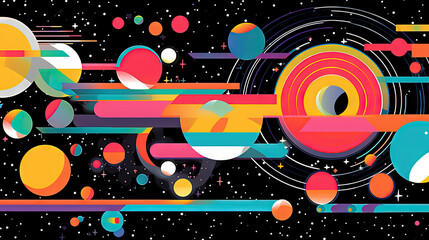 Obraz premium Abstract background with geometric shapes in retro minimalistic style with bright colors