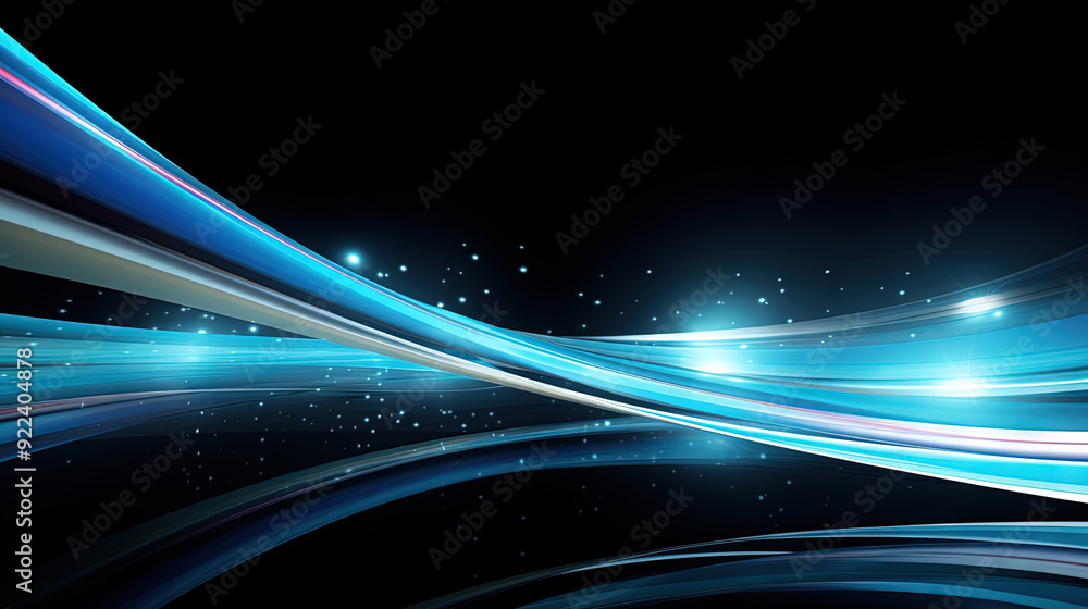 Poster abstract blue neon light trails and digital waves on dark background for tech and business design th