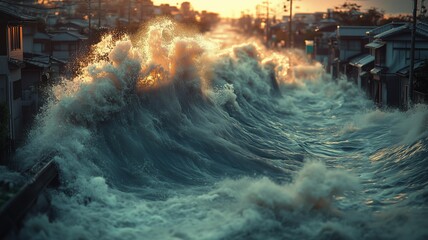 巨大地震で押し寄せる津波