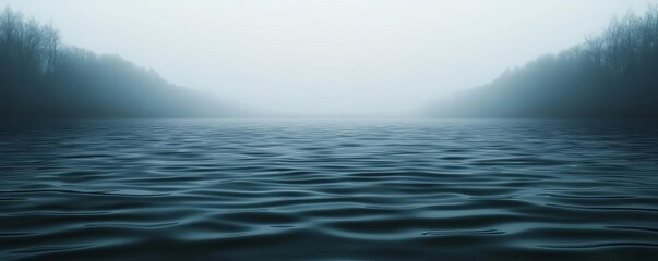A dark, mist-covered lake with eerie ripples, suggesting something sinister lurking beneath the surface, creating a haunting and suspenseful scene