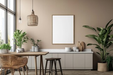 Minimalist Kitchen interior with Poster Mockup created with Generative AI