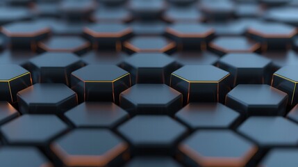 Obraz premium Futuristic Hexagonal Network, a dynamic 3D background featuring interconnected hexagons illuminated by soft glows, creating a mesmerizing digital landscape.