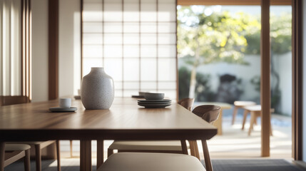 a portrait photo, focusing on living room furniture and traditional spaces in Japandi-style homes, capturing the essence of traditional architecture. Japanese and Scandinavian