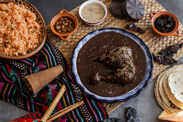 Mexican mole poblano spicy sauce with chicken mexican traditional food in Mexico Latin America	