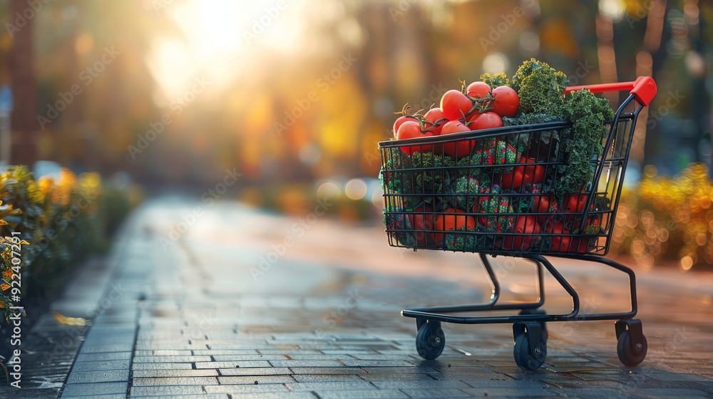 Aufkleber a captivating concept art portraying a realistic 3d rendering of a supermarket shopping cart overflo