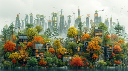 A captivating series of illustrations that imagine a future where renewable energy infrastructure is seamlessly integrated into urban