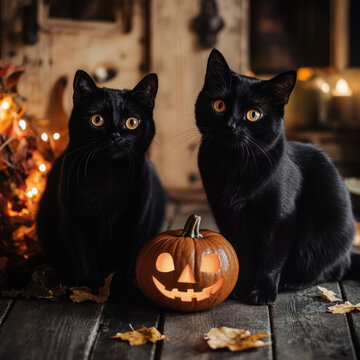Two Black cats on Halloween