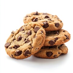 Close up of Chocolate chip cookies on an isolated white background
