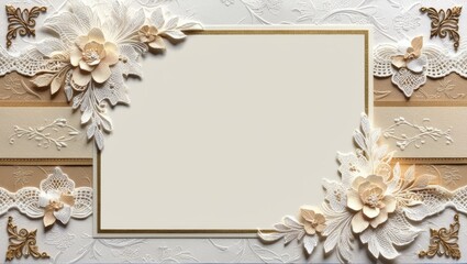 Elegant Floral Frame: A delicate and romantic backdrop for your special occasions, featuring intricate floral embellishments in soft cream and gold tones, perfect for invitations, announcements.