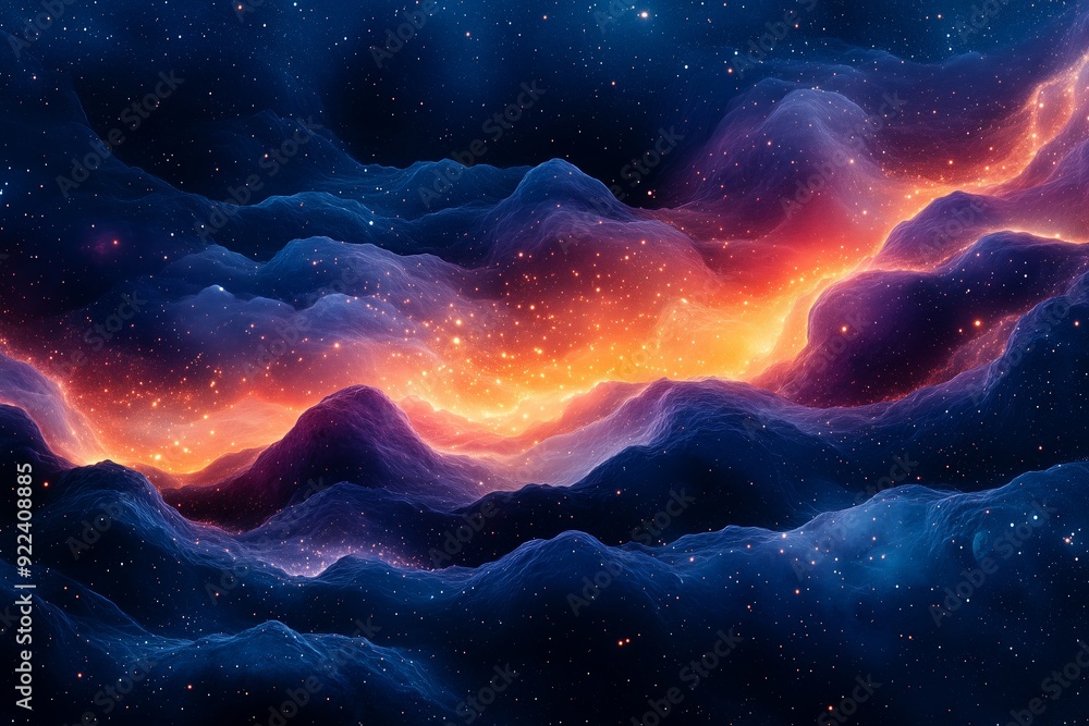 Aufkleber colorful abstract cosmic clouds with glowing elements in a deep space background